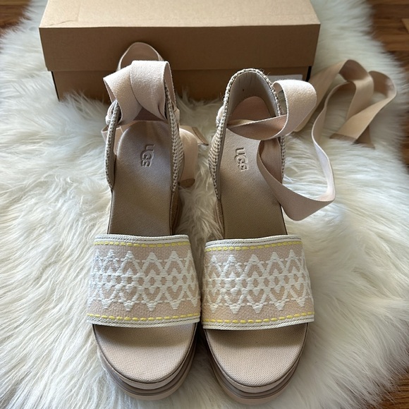 UGG Nude Abbot Ankle Wrap Wedges - Picture 4 of 7